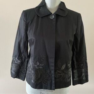 Oscar de la Renta Sz 4 women’s black blazer jacket cotton satin embroidered